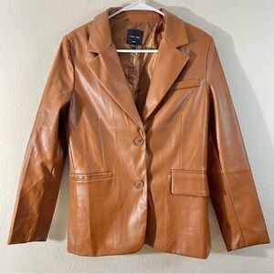 Love Tree Women Faux Leather Jacket Size Small Brown Pockets